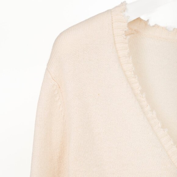 Allude Cream Wool & Cashmere Distressed V-Neck Cardigan - Picture 4 of 10